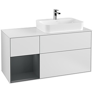 Villeroy und Boch Finion Waschtischunterschrank G391HGMT 120cm, Abdeckplatte white matt, Emotion, Regal links Midnight Blue Matt Lacquer, White matt lacquer