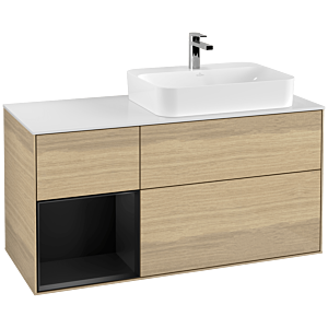 Villeroy and Boch Finion Villeroy and Boch Finion G391PDPC 120cm, cover plate white matt, Emotion, shelf left black matt lacquer, Oak Veneer