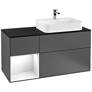 Villeroy and Boch Finion Villeroy and Boch Finion G392GFGK 120cm, cover plate black matt, Emotion, shelf on the left Glossy white lacquer, Anthracite matt