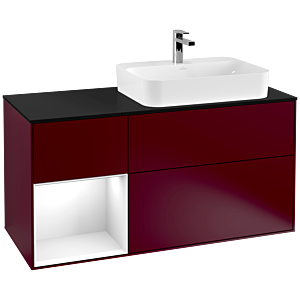 Villeroy et Boch Finion Villeroy et Boch G392GFHB 120cm, plaque de finition noir mat, Emotion, étagère gauche laqué blanc brillant, Peony Matt