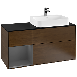 Villeroy et Boch Finion Villeroy et Boch G392GKGN 120cm, plaque de finition noir mat, Emotion, étagère gauche Anthracite mat, placage noyer