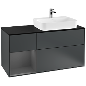 Villeroy und Boch Finion Waschtischunterschrank G392GKHG 120cm, Abdeckplatte black matt, Emotion, Regal links Anthracite matt, Midnight Blue Matt Lacquer