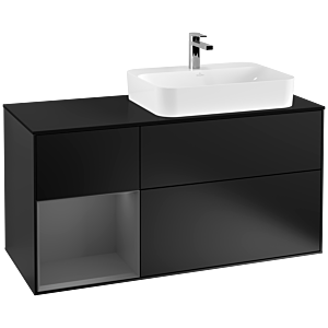 Villeroy et Boch Finion Villeroy et Boch G392GKPD 120cm, plaque de finition noir mat, Emotion, étagère gauche Anthracite mat, Laque noir mat