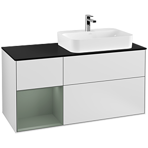 Villeroy et Boch Finion Villeroy et Boch G392GMMT 120cm, plaque de finition noir mat, Emotion, étagère à gauche Olive Matt Lacquer , laqué blanc mat