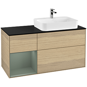 Villeroy and Boch Finion Villeroy and Boch Finion G392GMPC 120cm, cover plate black matt, Emotion, shelf on the left Olive Matt Lacquer , Oak Veneer