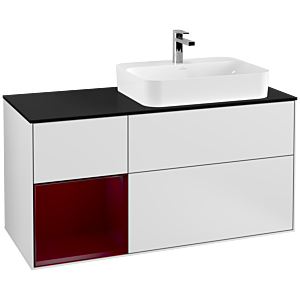 Villeroy and Boch Finion Villeroy and Boch Finion G392HBMT 120cm, cover plate black matt, Emotion, shelf on the left Peony , white matt lacquer