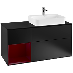 Villeroy et Boch Finion Villeroy et Boch G392HBPD 120cm, plaque de finition noir mat, Emotion, étagère à gauche Peony , laqué noir mat
