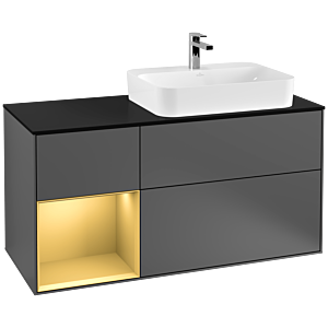 Villeroy et Boch Finion Villeroy et Boch G392HFGK 120cm, plaque de finition noir mat, Emotion, étagère gauche or mat, anthracite mat