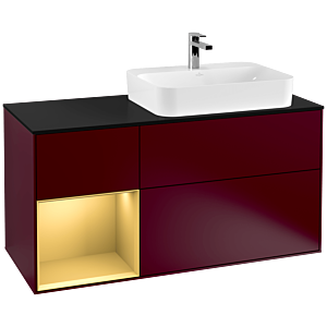 Villeroy und Boch Finion Waschtischunterschrank G392HFHB 120cm, Abdeckplatte black matt, Emotion, Regal links Gold matt, Peony Matt