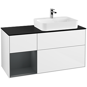 Villeroy et Boch Finion Villeroy et Boch G392HGGF 120cm, plaque de finition noir mat, Emotion, étagère à gauche Midnight Blue Matt Lacquer , Laque blanc brillant