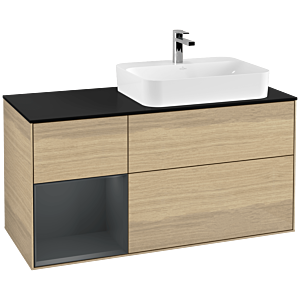 Villeroy et Boch Finion Villeroy et Boch G392HGPC 120cm, plaque de finition noir mat, Emotion, étagère gauche Midnight Blue Matt Lacquer , Oak Veneer