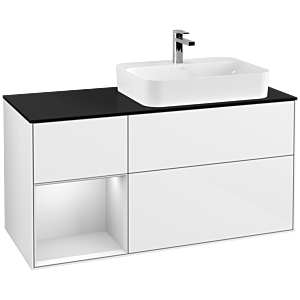 Villeroy and Boch Finion Villeroy and Boch Finion G392MTGF 120cm, cover plate black matt, Emotion, shelf left white matt lacquer, glossy white lacquer