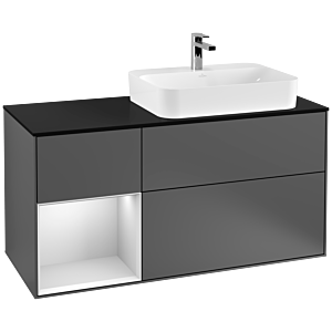 Villeroy et Boch Finion Villeroy et Boch G392MTGK 120cm, plaque de finition noir mat, Emotion, étagère gauche laqué blanc mat, anthracite mat