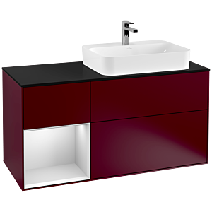 Villeroy et Boch Finion Villeroy et Boch G392MTHB 120cm, plaque de finition noir mat, Emotion, étagère gauche laqué blanc mat, Peony Matt