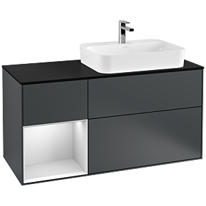 Villeroy und Boch Finion Waschtischunterschrank G392MTHG 120cm, Abdeckplatte black matt, Emotion, Regal links White matt lacquer, Midnight Blue Matt Lacquer