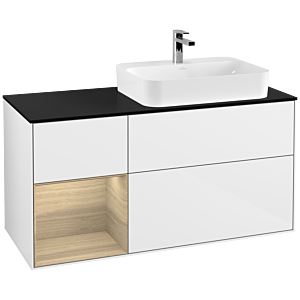Villeroy and Boch Finion Villeroy and Boch Finion G392PCGF 120cm, cover plate black matt, Emotion, shelf on the left Oak Veneer , Glossy white lacquer