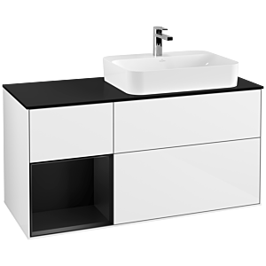 Villeroy and Boch Finion Villeroy and Boch Finion G392PDGF 120cm, cover plate black matt, Emotion, shelf on the left Black matt lacquer, Glossy white lacquer