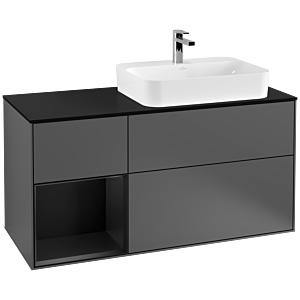 Villeroy and Boch Finion Villeroy and Boch Finion G392PDGK 120cm, cover plate black matt, Emotion, shelf on the left black matt lacquer, anthracite matt