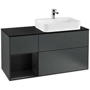 Villeroy und Boch Finion Waschtischunterschrank G392PDHG 120cm, Abdeckplatte black matt, Emotion, Regal links Black matt lacquer, Midnight Blue Matt Lacquer
