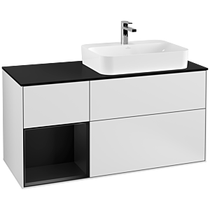 Villeroy und Boch Finion Waschtischunterschrank G392PDMT 120cm, Abdeckplatte black matt, Emotion, Regal links Black matt lacquer, White matt lacquer
