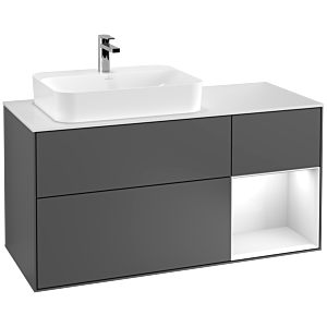 Villeroy und Boch Finion Waschtischunterschrank G401GFGK 120cm, Abdeckplatte white matt, Emotion, Regal rechts Glossy white lacquer, Anthracite matt