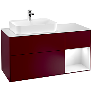 Villeroy und Boch Finion Waschtischunterschrank G401GFHB 120cm, Abdeckplatte white matt, Emotion, Regal rechts Glossy white lacquer, Peony Matt