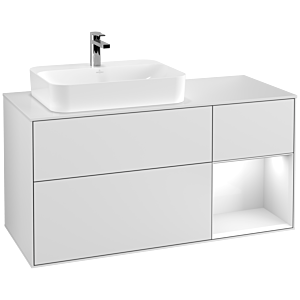 Villeroy und Boch Finion Waschtischunterschrank G401GFMT 120cm, Abdeckplatte white matt, Emotion, Regal rechts Glossy white lacquer, White matt lacquer