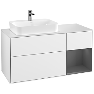 Villeroy und Boch Finion Waschtischunterschrank G401GKGF 120cm, Abdeckplatte white matt, Emotion, Regal rechts Anthracite matt, Glossy white lacquer