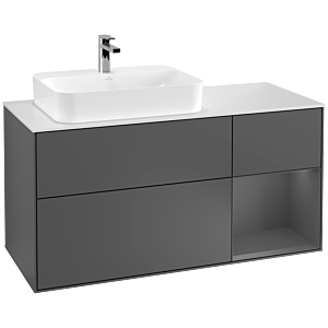 Villeroy und Boch Finion Waschtischunterschrank G401GKGK 120cm, Abdeckplatte white matt, Emotion, Regal rechts Anthracite matt, Anthracite matt