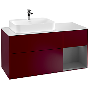 Villeroy und Boch Finion Waschtischunterschrank G401GKHB 120cm, Abdeckplatte white matt, Emotion, Regal rechts Anthracite matt, Peony Matt