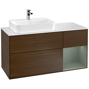 Villeroy et Boch Finion Villeroy et Boch G401GMGN 120cm, plaque de finition blanc mat, émotion, étagère à droite Olive Matt Lacquer , placage Olive Matt Lacquer