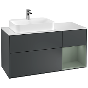 Villeroy et Boch Finion Villeroy et Boch G401GMHG 120cm, plaque de finition blanc mat, Emotion, étagère à droite Olive Matt Lacquer , Midnight Blue Matt Lacquer