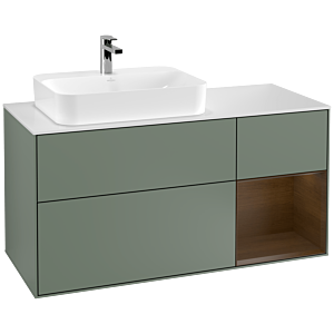 Villeroy and Boch Finion Villeroy and Boch Finion G401GNGM 120cm, cover plate matt white, emotion, shelf on the right Walnut veneer, Olive Matt Lacquer