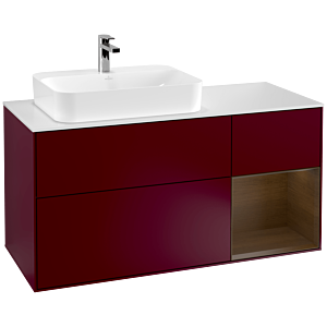 Villeroy und Boch Finion Waschtischunterschrank G401GNHB 120cm, Abdeckplatte white matt, Emotion, Regal rechts Walnut veneer, Peony Matt