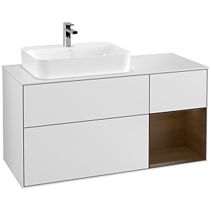 Villeroy and Boch Finion Villeroy and Boch Finion G401GNMT 120cm, cover plate white matt, Emotion, shelf on the right walnut veneer, white matt lacquer