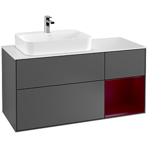 Villeroy und Boch Finion Waschtischunterschrank G401HBGK 120cm, Abdeckplatte white matt, Emotion, Regal rechts Peony, Anthracite matt