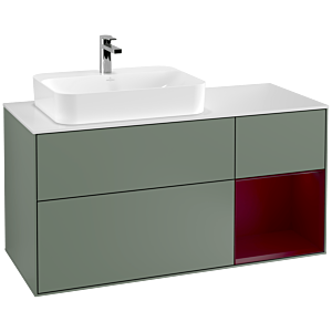 Villeroy et Boch Finion Villeroy et Boch G401HBGM 120cm, plaque de finition blanc mat, émotion, étagère à droite Peony , Olive Matt Lacquer