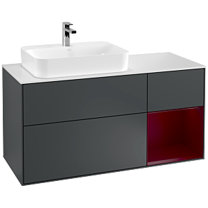 Villeroy und Boch Finion Waschtischunterschrank G401HBHG 120cm, Abdeckplatte white matt, Emotion, Regal rechts Peony, Midnight Blue Matt Lacquer