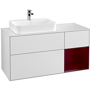 Villeroy et Boch Finion Villeroy et Boch G401HBMT 120cm, plaque de recouvrement blanc mat, Emotion, étagère à droite Peony , laqué blanc mat