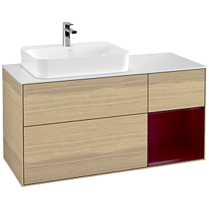 Villeroy und Boch Finion Waschtischunterschrank G401HBPC 120cm, Abdeckplatte white matt, Emotion, Regal rechts Peony, Oak Veneer