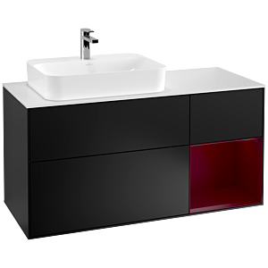 Villeroy und Boch Finion Waschtischunterschrank G401HBPD 120cm, Abdeckplatte white matt, Emotion, Regal rechts Peony, Black matt lacquer