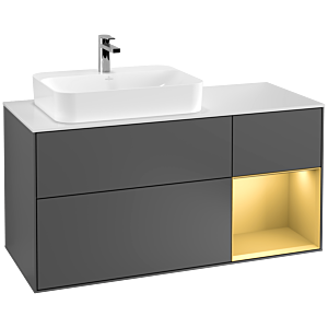 Villeroy and Boch Finion Villeroy and Boch Finion G401HFGK 120cm, cover plate matt white, Emotion, shelf on the right matt gold, anthracite matt