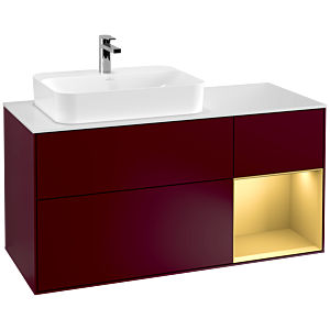 Villeroy und Boch Finion Waschtischunterschrank G401HFHB 120cm, Abdeckplatte white matt, Emotion, Regal rechts Gold matt, Peony Matt