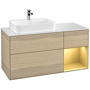 Villeroy et Boch Finion Villeroy et Boch G401HFPC 120cm, plaque de recouvrement blanc mat, Emotion, étagère droite or mat, Oak Veneer