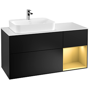 Villeroy und Boch Finion Waschtischunterschrank G401HFPD 120cm, Abdeckplatte white matt, Emotion, Regal rechts Gold matt, Black matt lacquer