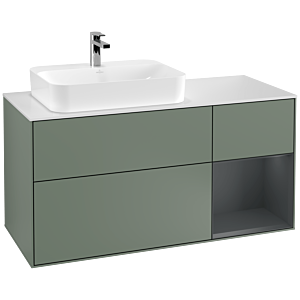 Villeroy und Boch Finion Waschtischunterschrank G401HGGM 120cm, Abdeckplatte white matt, Emotion, Regal rechts Midnight Blue Matt Lacquer, Olive Matt Lacquer