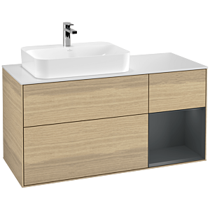 Villeroy und Boch Finion Waschtischunterschrank G401HGPC 120cm, Abdeckplatte white matt, Emotion, Regal rechts Midnight Blue Matt Lacquer, Oak Veneer