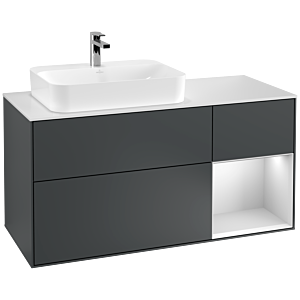 Villeroy et Boch Finion Villeroy et Boch G401MTHG 120cm, plaque de finition blanc mat, Emotion, étagère à droite laqué blanc mat, Midnight Blue Matt Lacquer