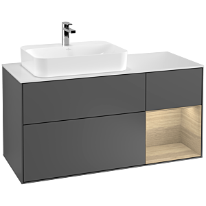 Villeroy und Boch Finion Waschtischunterschrank G401PCGK 120cm, Abdeckplatte white matt, Emotion, Regal rechts Oak Veneer, Anthracite matt