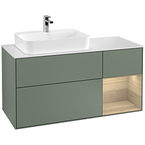 Villeroy et Boch Finion Villeroy et Boch G401PCGM 120cm, plaque de finition blanc mat, émotion, étagère à droite Oak Veneer , Olive Matt Lacquer